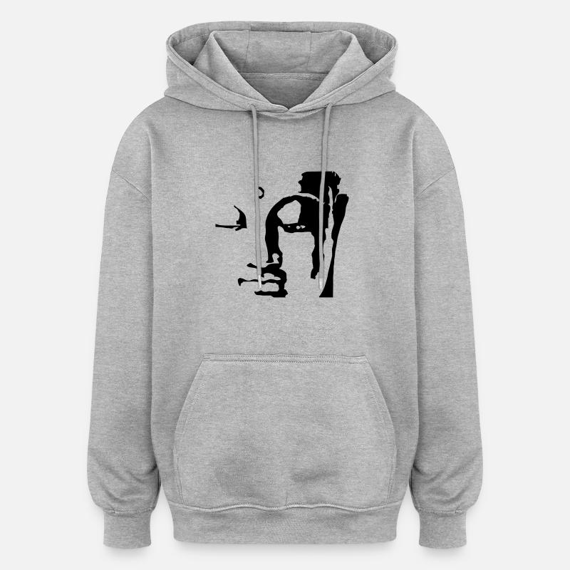 buddha face - Sweat à capuche oversize unisexe - gris chiné