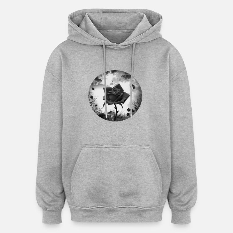 Rose noire gothique gothique - Sweat à capuche oversize unisexe - gris chiné