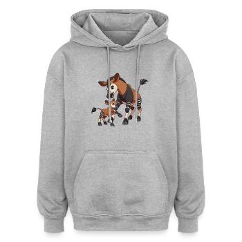 Mère et enfant à okapis - Sweat à capuche oversize unisexe - gris chiné - Devant - Noah (186cm)
