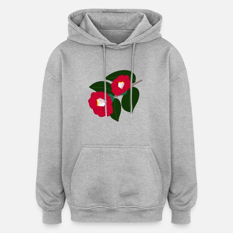 zwei rote Kamelienblüten - Oversized Unisex Hoodie - Grau meliert