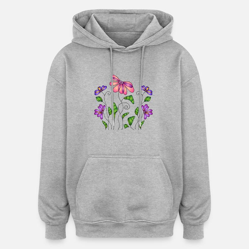Fleur - Sweat à capuche oversize unisexe - gris chiné