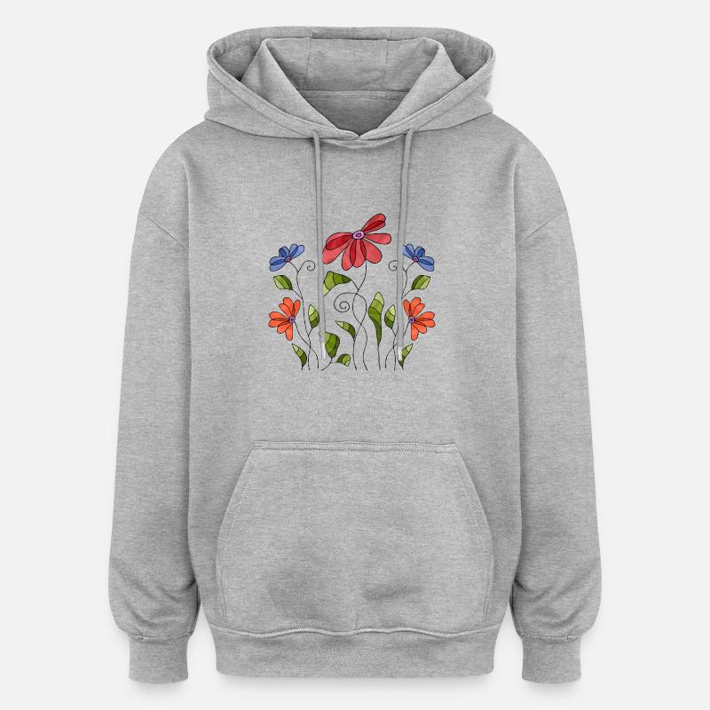 Fleur - Sweat à capuche oversize unisexe - gris chiné