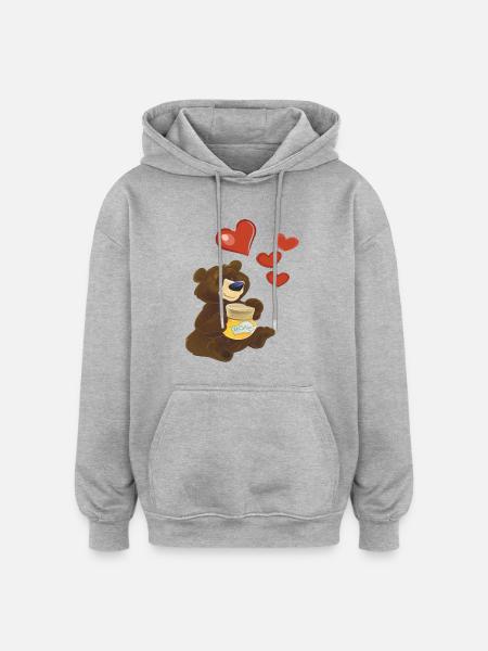 Bär - Oversized Unisex Hoodie - Grau meliert