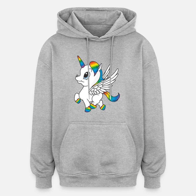 Arc-en-Unicorn, Pegasus - Sweat à capuche oversize unisexe - gris chiné