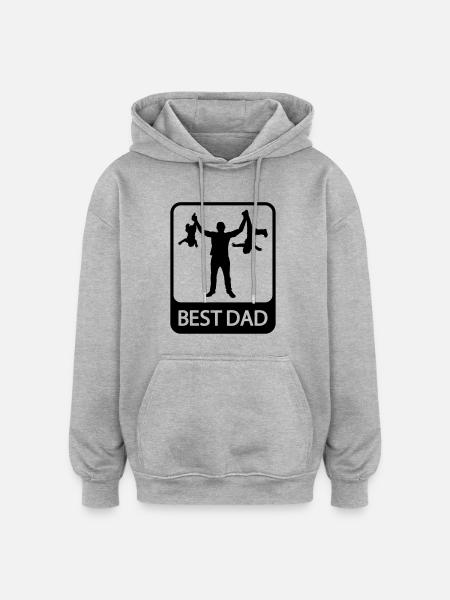 Best Dad - Funny Silhouette - Father and Children - Oversized Unisex Hoodie - heather grey