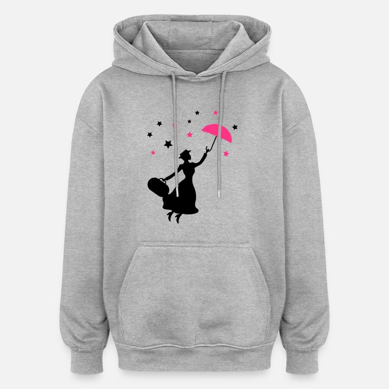 frau_regenschirm_02 - Sweat à capuche oversize unisexe - gris chiné