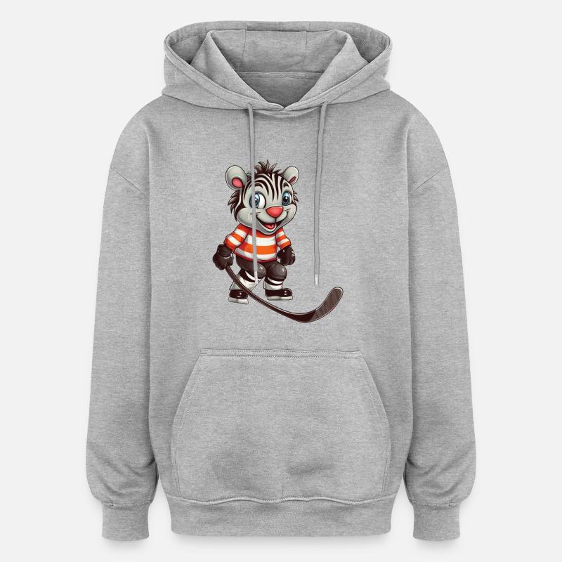 Comic Zebra Eishockey Eishockeyspieler - Oversized Unisex Hoodie - Grau meliert