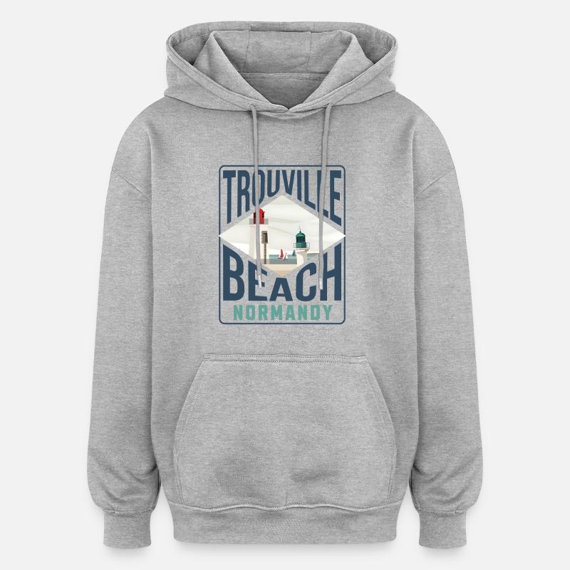 Trouville beach Normandy blc - Sweat à capuche oversize unisexe - gris chiné