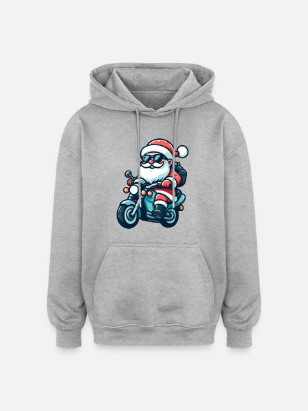 Santa Claus Biker - Oversized Unisex Hoodie - Grau meliert
