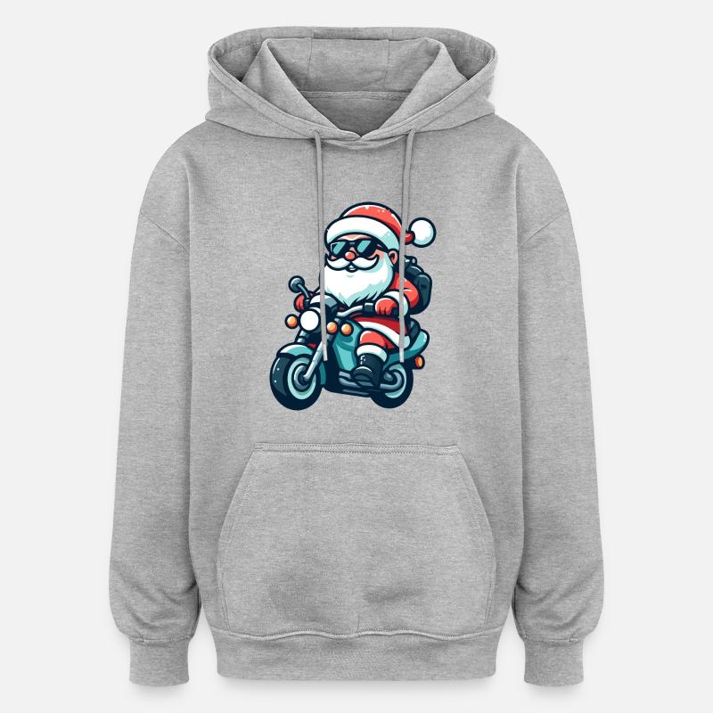 Père Noël Motard - Sweat à capuche oversize unisexe - gris chiné
