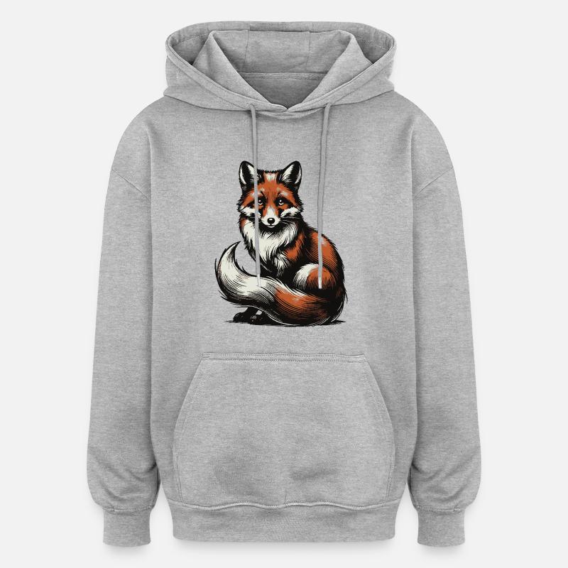 Renard - Sweat à capuche oversize unisexe - gris chiné