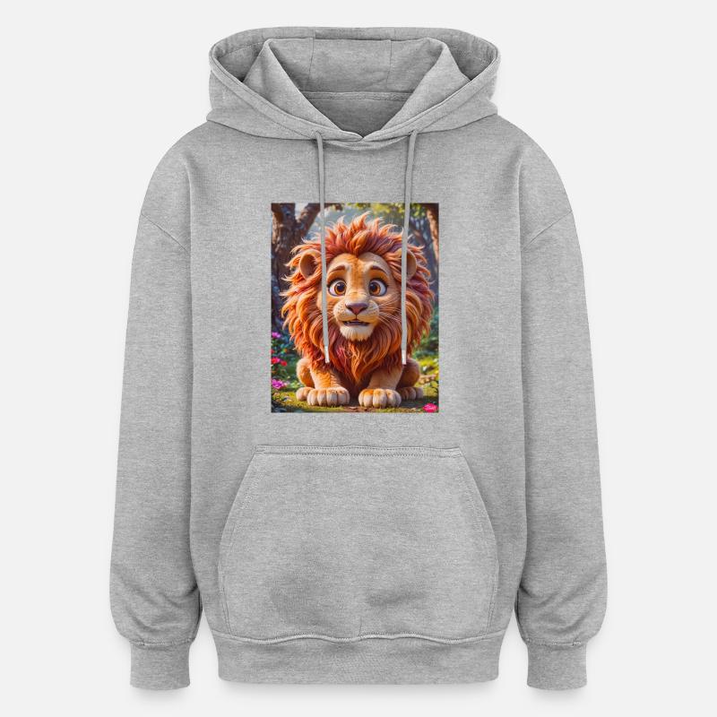 Animaux africains super mignons – Lion - Sweat à capuche oversize unisexe - gris chiné