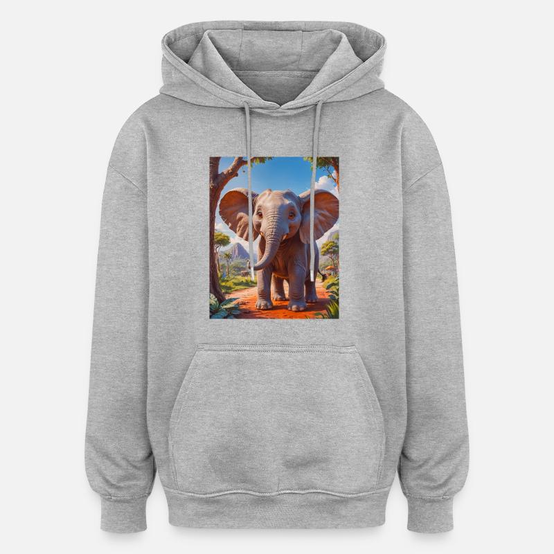 Animaux africains super mignons – éléphant - Sweat à capuche oversize unisexe - gris chiné