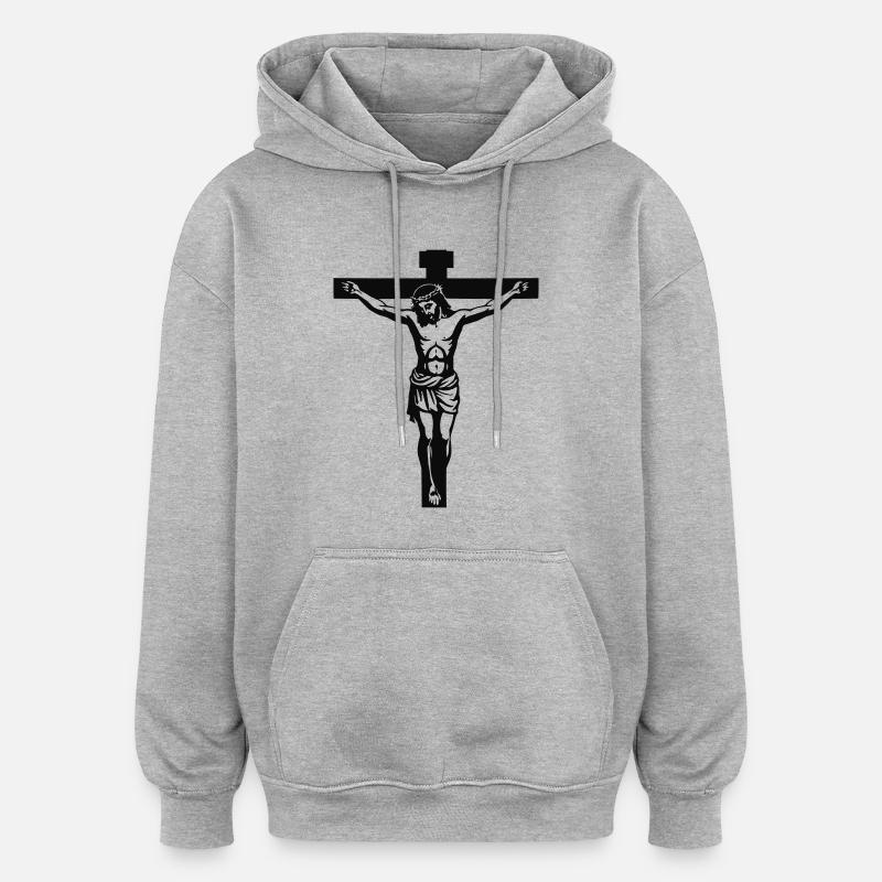 Croix de Jésus - Sweat à capuche oversize unisexe - gris chiné