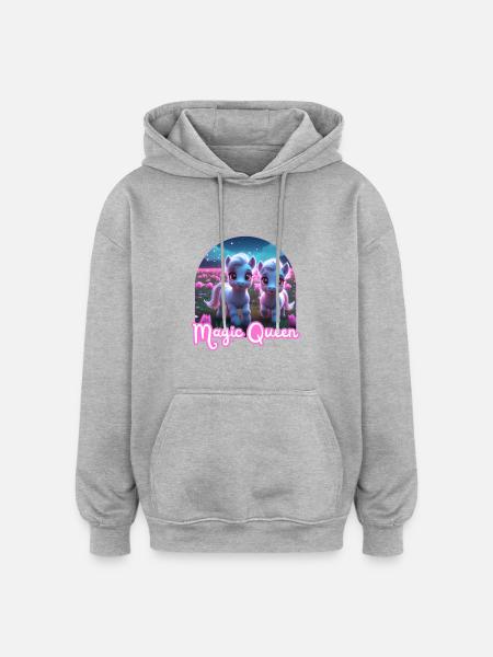 Two Cute Ponies - Magic Queen - Oversized Unisex Hoodie - heather grey