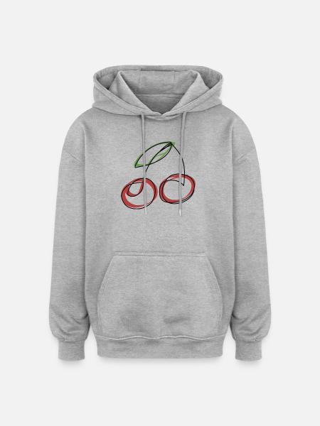 Lineart Kirsche - Sweat à capuche oversize unisexe - gris chiné