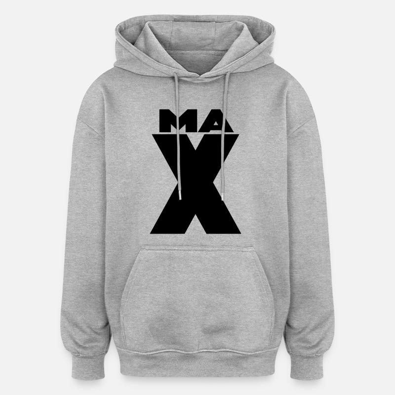 Max X – Minimal Name Design - Oversized Unisex Hoodie - Grau meliert