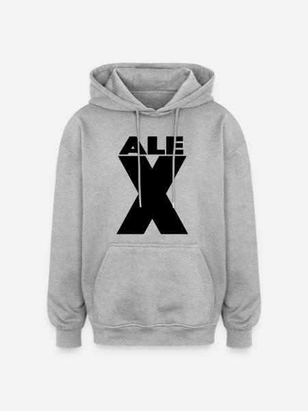 Alex X – Minimal Name Design - Oversized Unisex Hoodie - Grau meliert