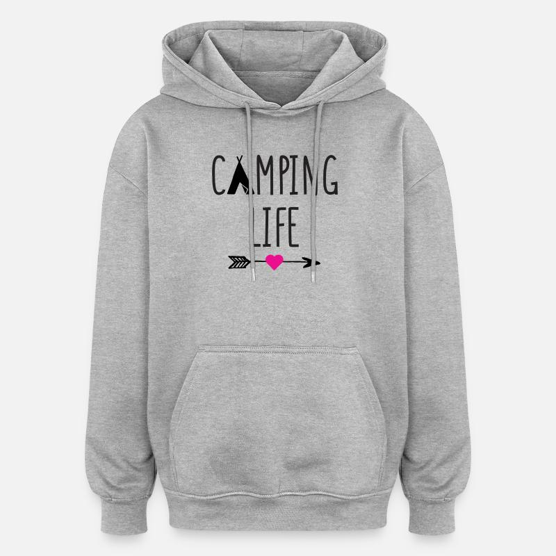 Vie de camping - Sweat à capuche oversize unisexe - gris chiné