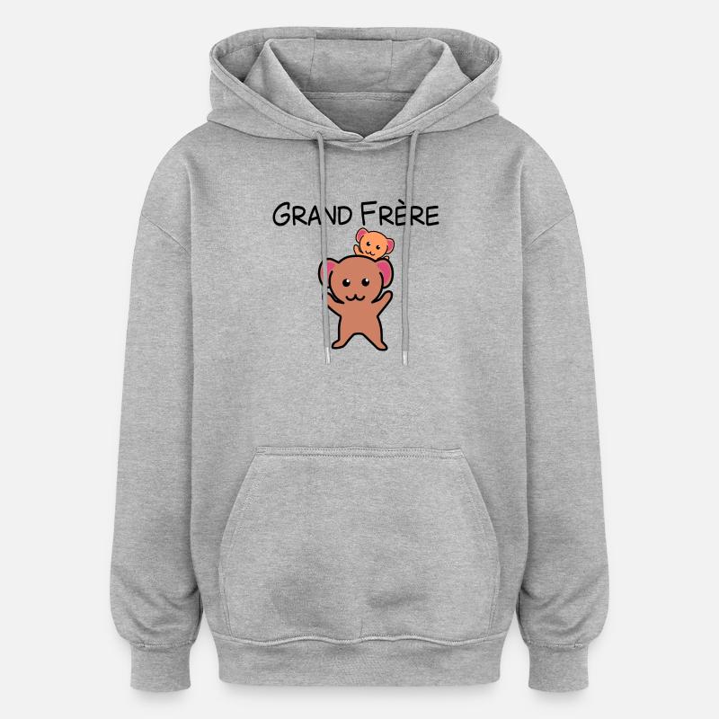 Souris Grand frère - Sweat à capuche oversize unisexe - gris chiné