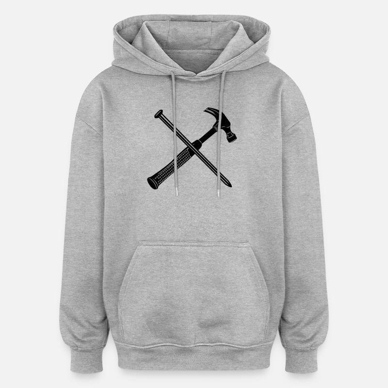 Hammer und Nagel - Oversized Unisex Hoodie - Grau meliert