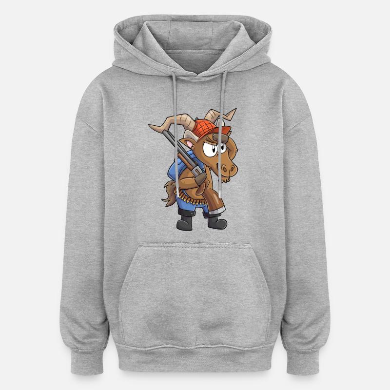 Steinbock Jäger / Steinbock mit Jagdgewehr - Oversized Unisex Hoodie - Grau meliert