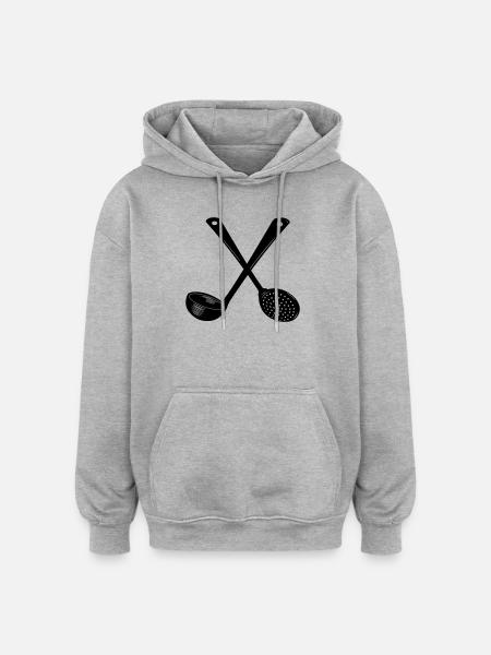 Crossed soup spoon and slotted spoon - Oversized Unisex Hoodie - heather grey