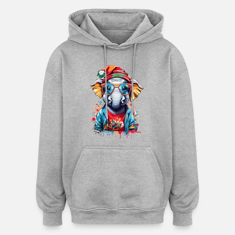 Éléphant cool - Sweat à capuche oversize unisexe - gris chiné