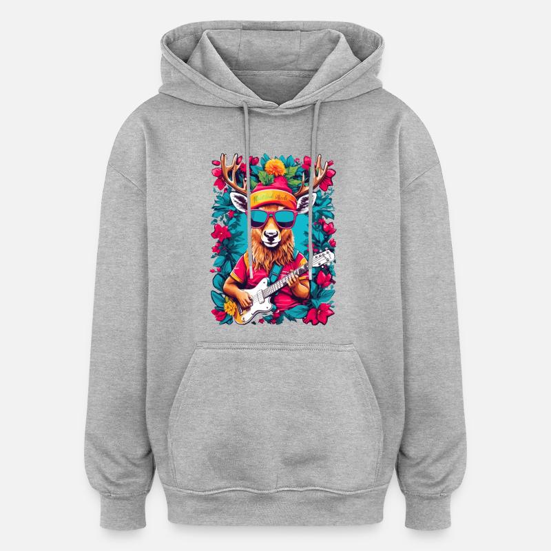Renne avec guitare - Sweat à capuche oversize unisexe - gris chiné