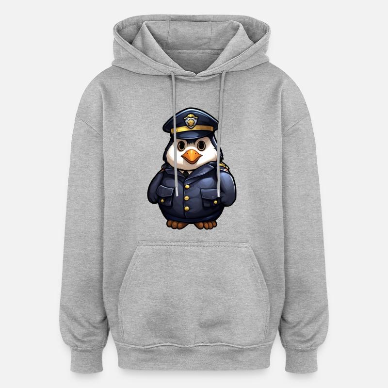 Policière pingouin - Sweat à capuche oversize unisexe - gris chiné