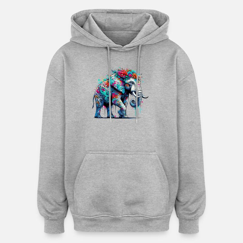 Éléphant - Sweat à capuche oversize unisexe - gris chiné