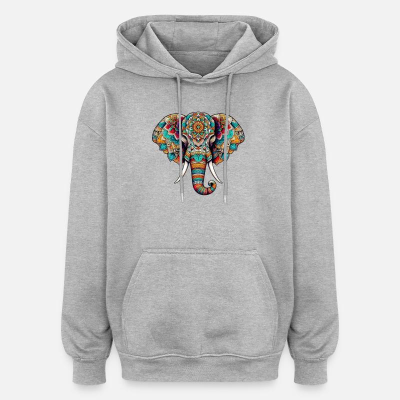 Éléphant - Sweat à capuche oversize unisexe - gris chiné