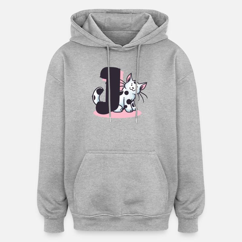 Katze Buchstabe J - Oversized Unisex Hoodie - Grau meliert