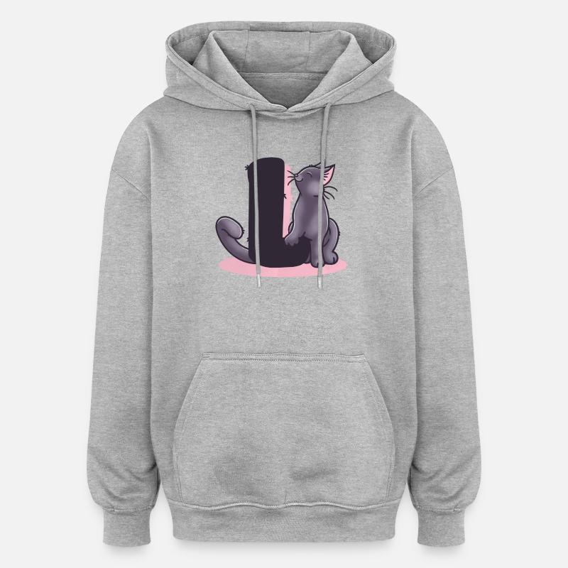 Lettre L du chat - Sweat à capuche oversize unisexe - gris chiné