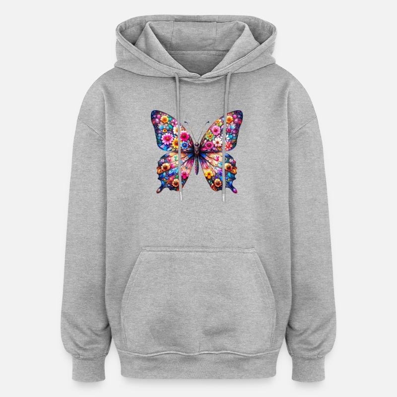 Schmetterling mit Blumen verziert - Oversized Unisex Hoodie - Grau meliert