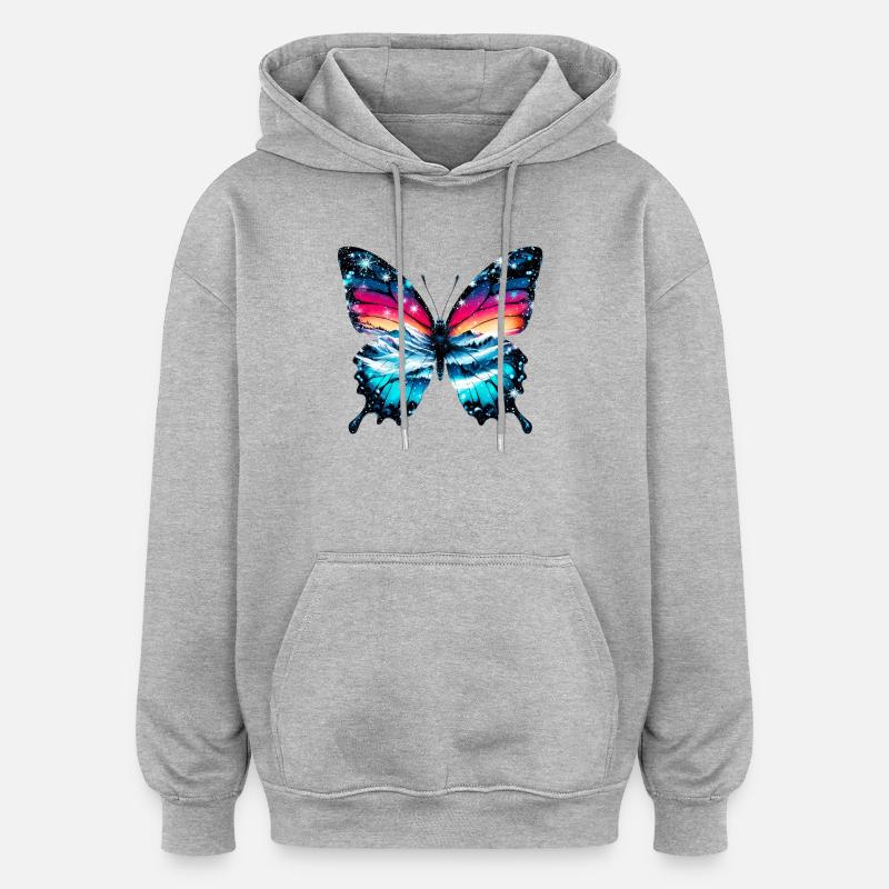 Papillon - Sweat à capuche oversize unisexe - gris chiné
