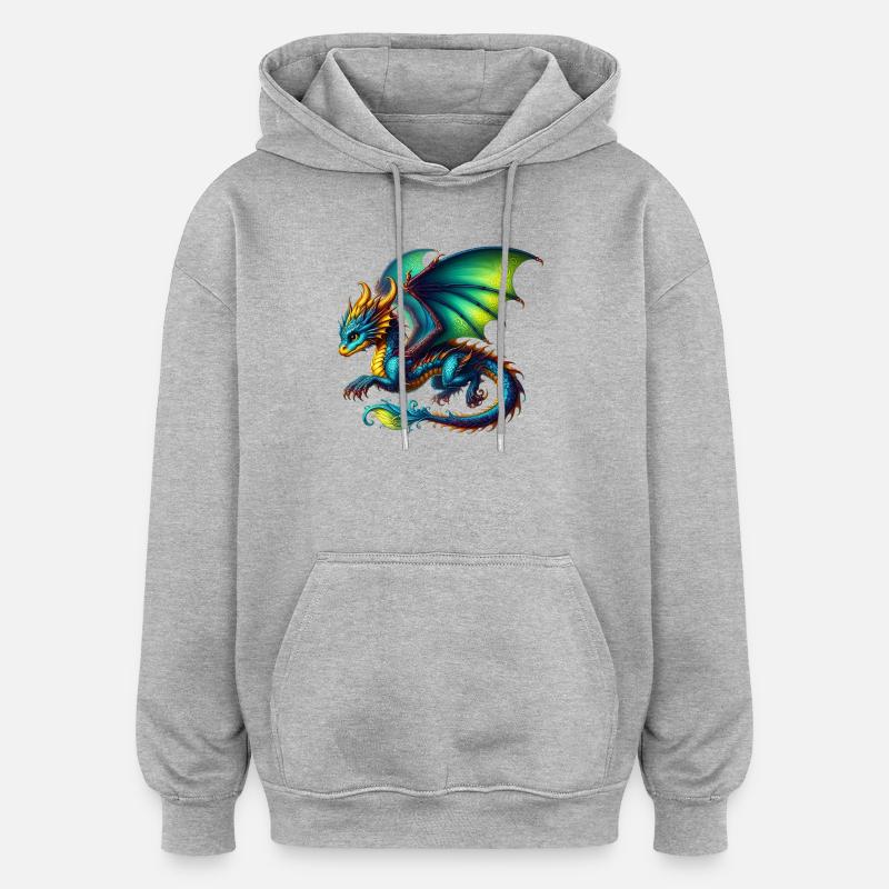 Drache - Oversized Unisex Hoodie - Grau meliert