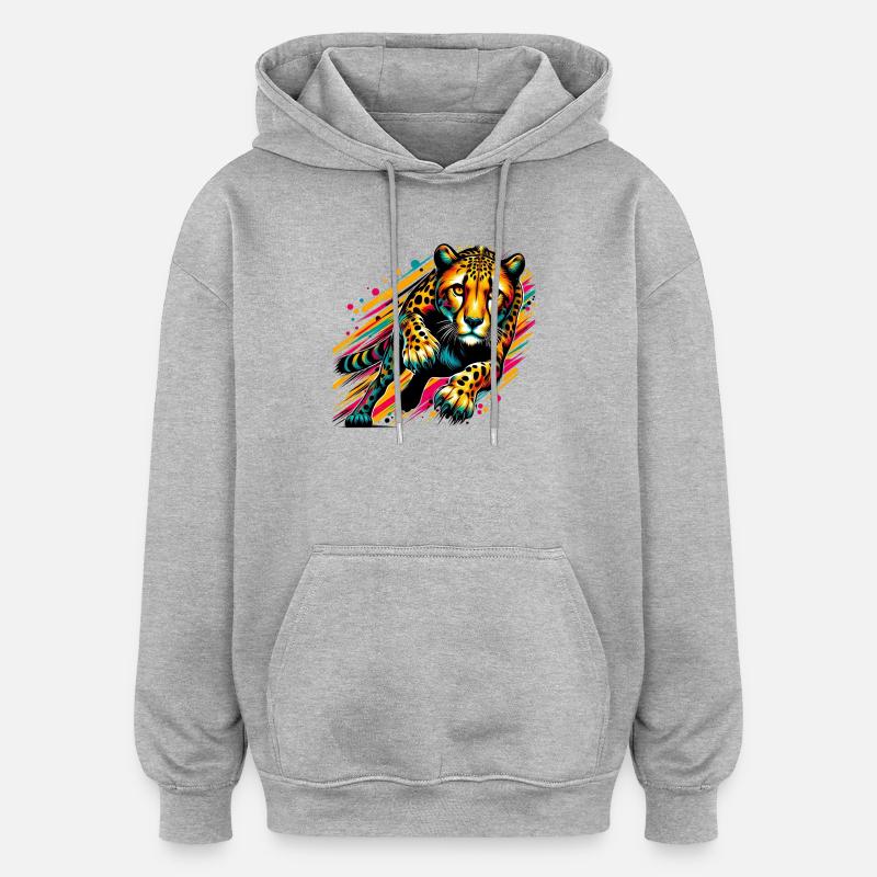 Guépard - Sweat à capuche oversize unisexe - gris chiné