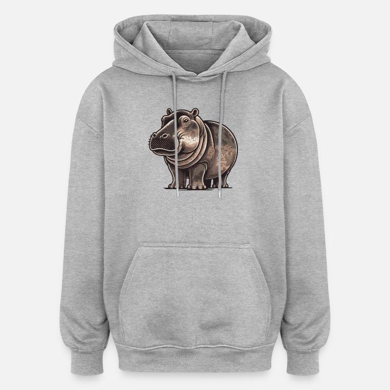 Hippopotame - Sweat à capuche oversize unisexe - gris chiné
