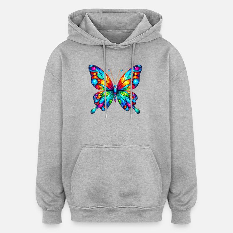 Papillon - Sweat à capuche oversize unisexe - gris chiné
