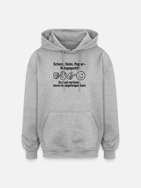 Reingeckt: Schere Stein Papier - Oversized Unisex Hoodie - Grau meliert
