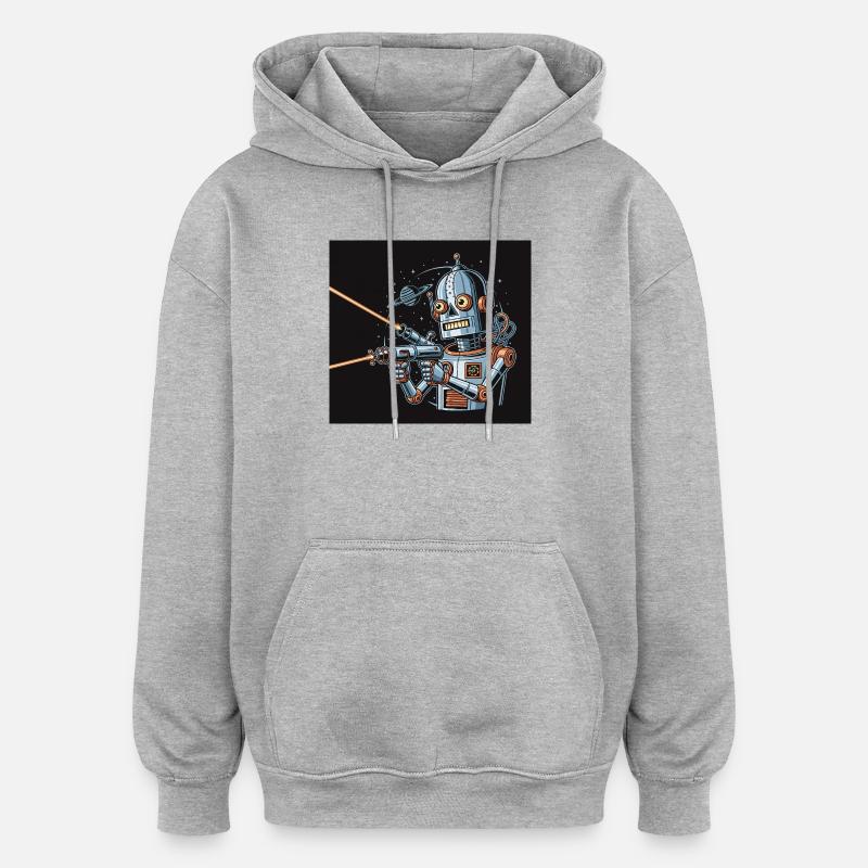 Retro Sci-Fi Roboter mit Laserwaffe - Oversized Unisex Hoodie - Grau meliert