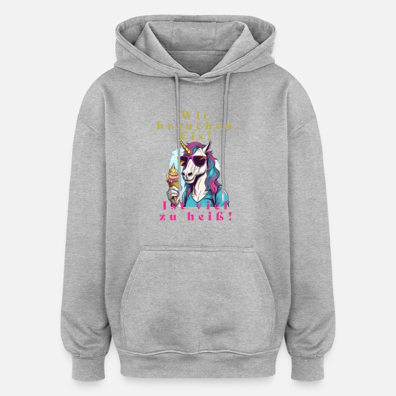 Einhorn Eis vs. Hitze - Oversized Unisex Hoodie - Grau meliert
