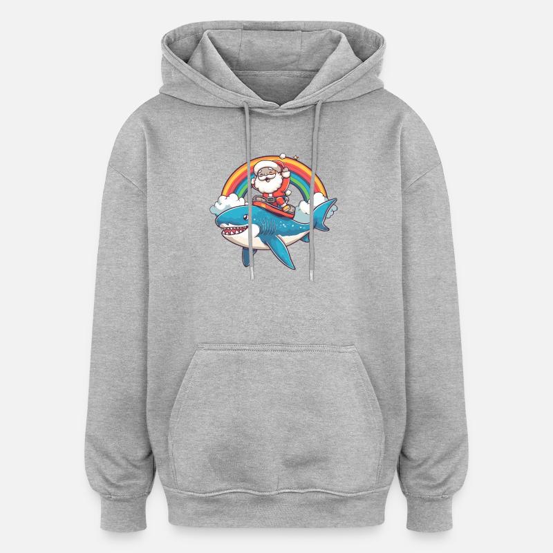Requin Père Noël - Sweat à capuche oversize unisexe - gris chiné