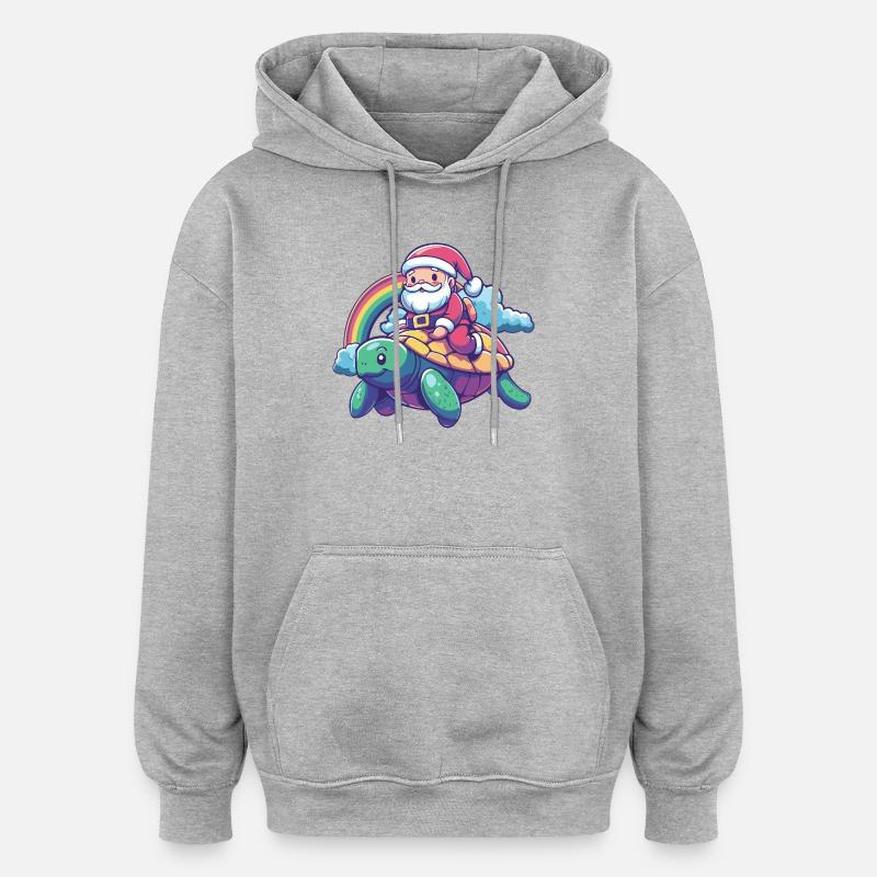 Tortue Père Noël - Sweat à capuche oversize unisexe - gris chiné
