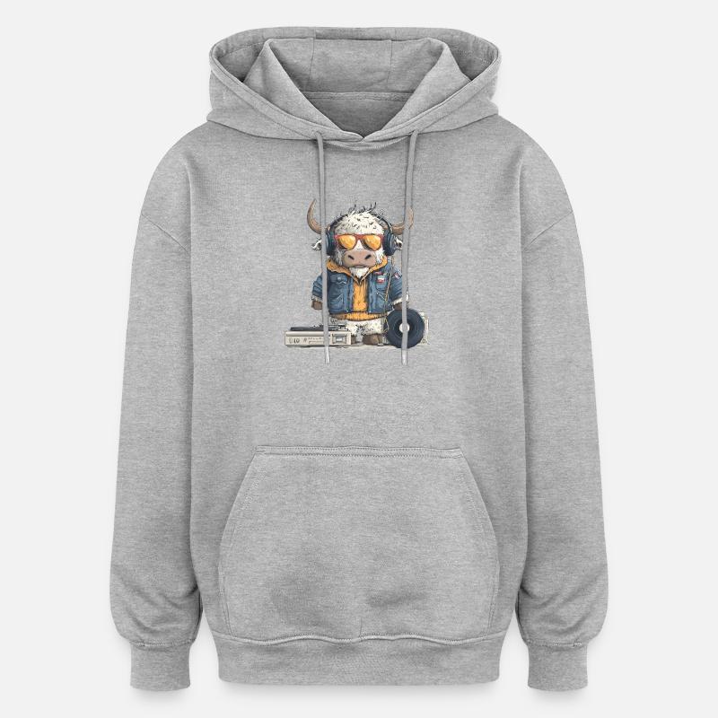Stier DJ mit Kopfhörer - Oversized Unisex Hoodie - Grau meliert