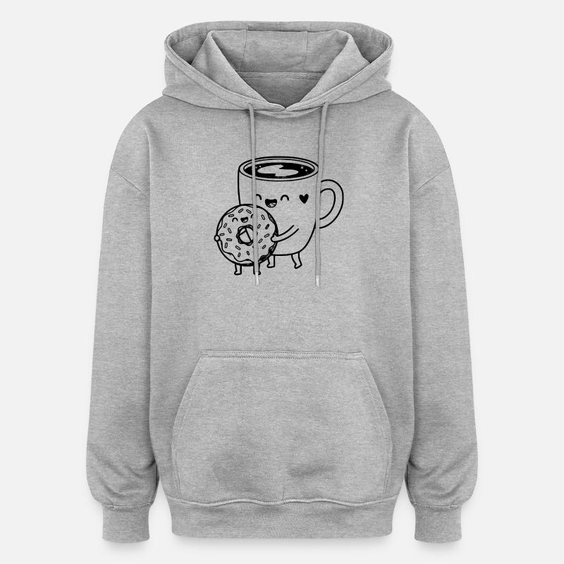 Café drôle dessin animé Art - Sweat à capuche oversize unisexe - gris chiné