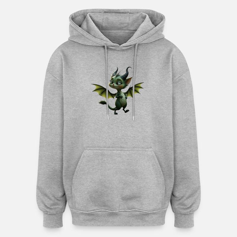 Dragon Vert Ailé - Sweat à capuche oversize unisexe - gris chiné