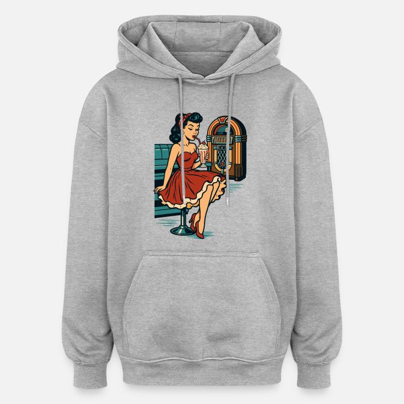 Rockabilly Diner Diner Jukebox Rétro - Sweat à capuche oversize unisexe - gris chiné
