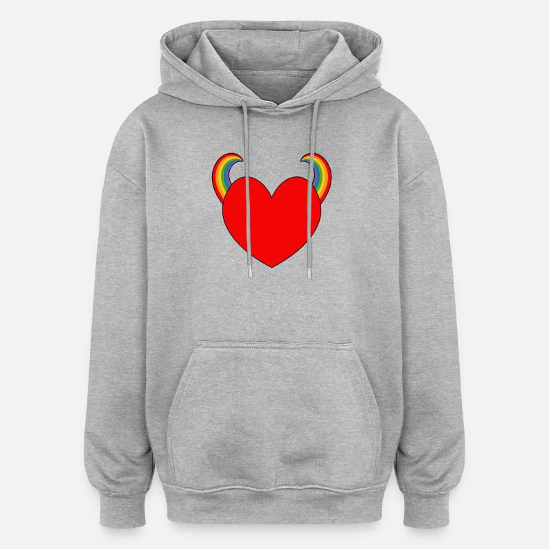 Rotes Herz mit Regenbogenhörnern - Oversized Unisex Hoodie - Grau meliert